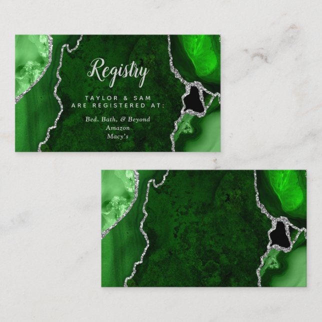 Green and Silver Agate Wedding Registry Enclosure Card (Front/Back)