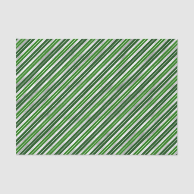 Green and Silver Christmas Stripes Tissue Paper (Front)