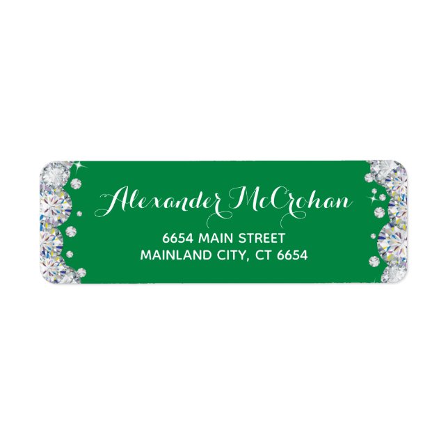 Green and Silver Diamond Glitter Return Address Label (Front)