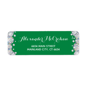 Green and Silver Diamond Glitter Return Address Return Address Label
