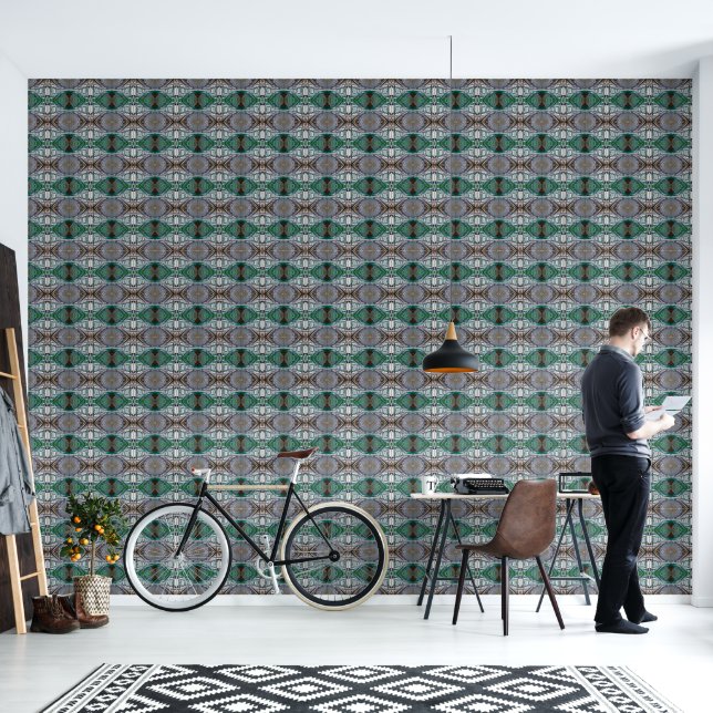 Green and silver eye-like pattern medium wallpaper (Living Room)