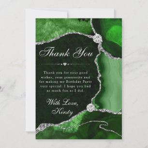 Green and Silver Faux Glitter Agate Birthday Thank You Card