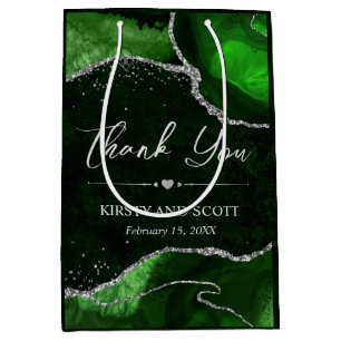 Green and Silver Faux Glitter Agate Wedding Medium Gift Bag