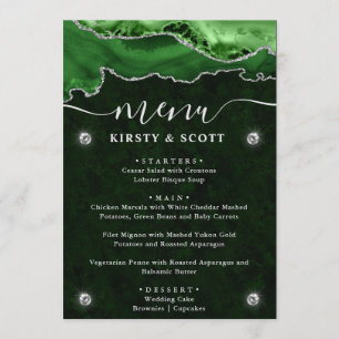 Green and Silver Faux Glitter Agate Wedding Menu