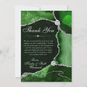 Green and Silver Faux Glitter Agate Wedding Thank You Card