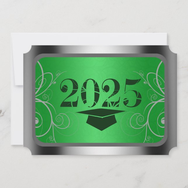 Green and Silver Frame Graduation Invitation (Front)