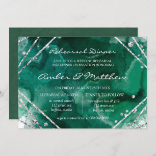 Green and Silver Geometric Rehearsal Dinner Invitation