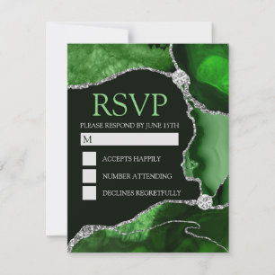 Green and Silver Glitter Agate Birthday Party RSVP Card