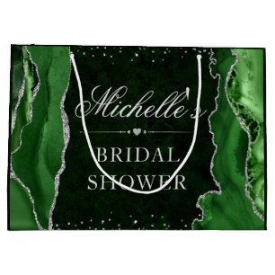Green and Silver Glitter Agate Bridal Shower Large Gift Bag