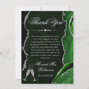 Green and Silver Glitter Agate & Marble Wedding Thank You Card