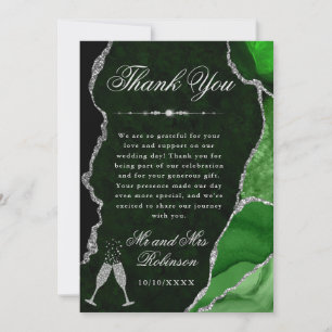 Green and Silver Glitter Agate & Marble Wedding Thank You Card