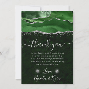 Green and Silver Glitter Agate Wedding Thank You Card