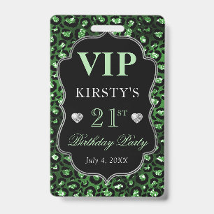 Green and Silver Leopard Spots Frame Birthday VIP ID Badge