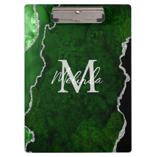 Green and Silver Marble Agate Clipboard
