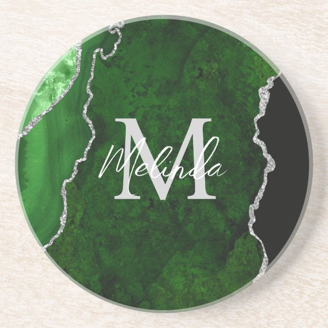 Green and Silver Marble Agate Coaster (Front)