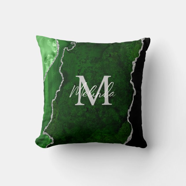 Green and Silver Marble Agate Cushion (Front)