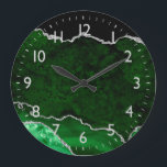 Green and Silver Marble Agate Large Clock<br><div class="desc">This clock features an elegant and glamourous agate marble background with geode gemstone detailing and faux silver glitter accents. The deep green hues make it perfect for autumn fall and winter.</div>