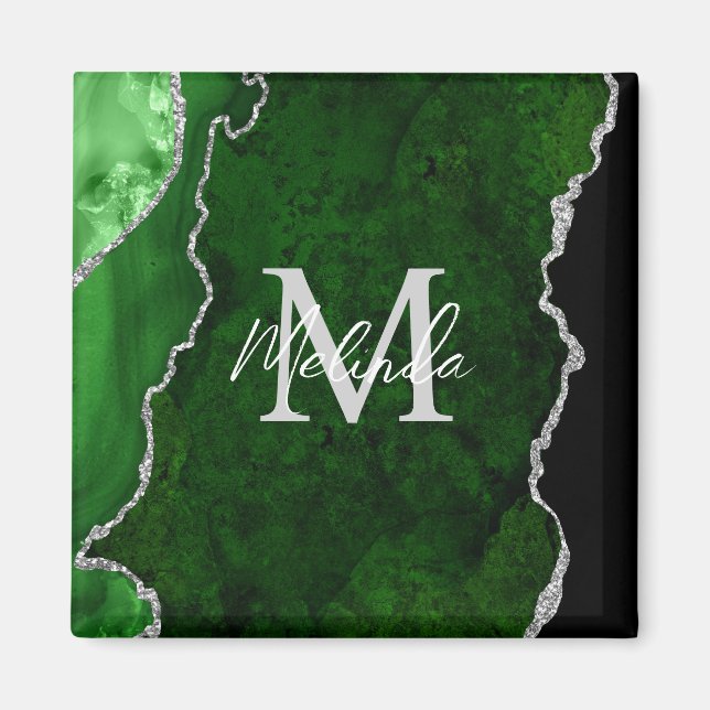 Green and Silver Marble Agate Magnet (Front)