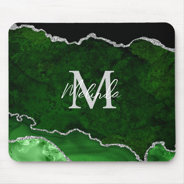 Green and Silver Marble Agate Mouse Pad (Front)