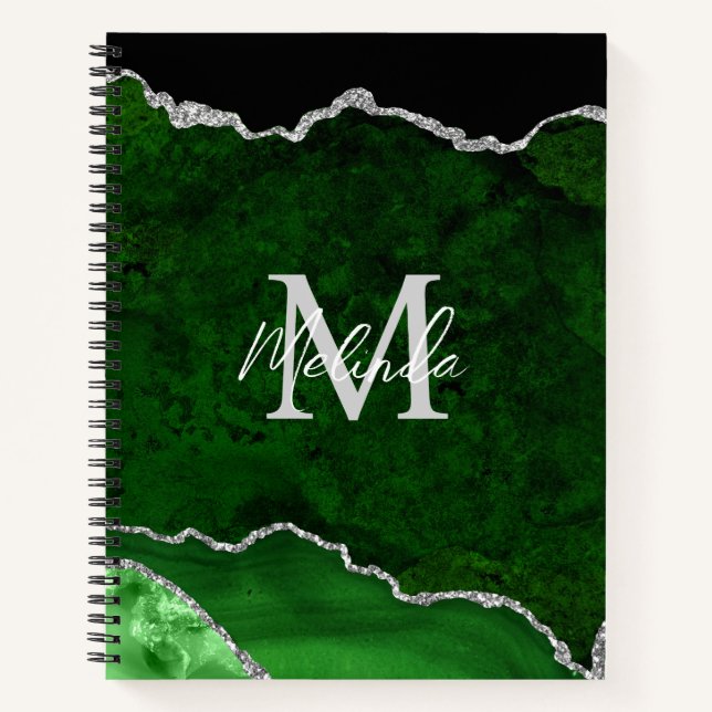 Green and Silver Marble Agate Notebook (Front)