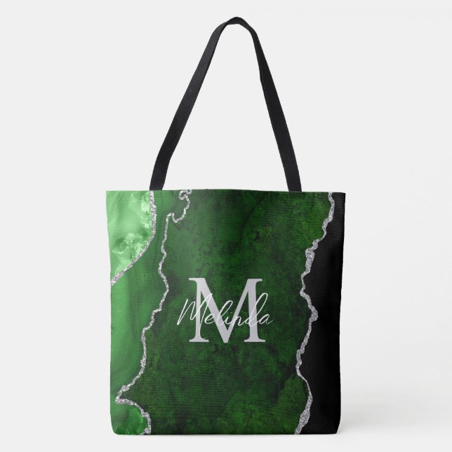Green and Silver Marble Agate Tote Bag (Front)
