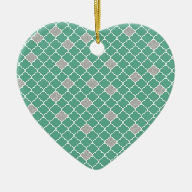 Green and Silver Moroccan Ceramic Tree Decoration (Front)