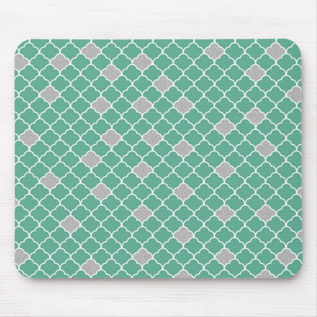 Green and Silver Moroccan Mouse Pad (Front)