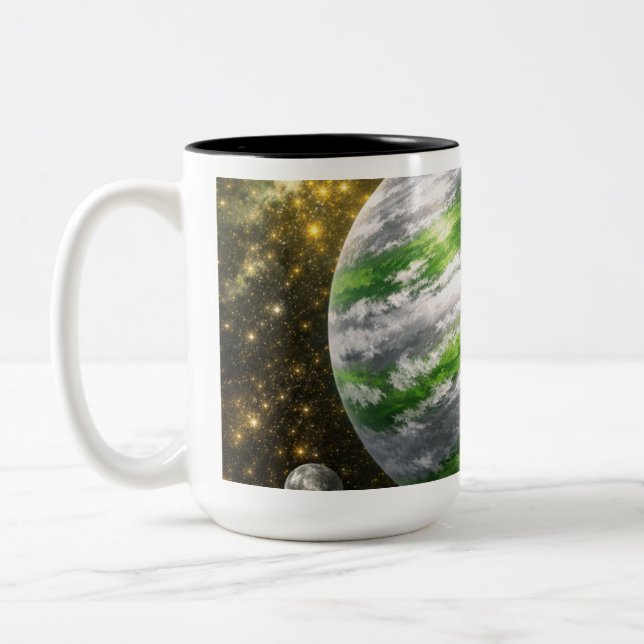 Green and Silver Planet Two-Tone Coffee Mug (Left)