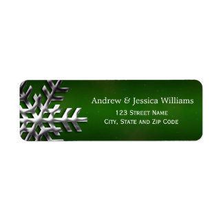 Green and Silver Snowflake Address Labels