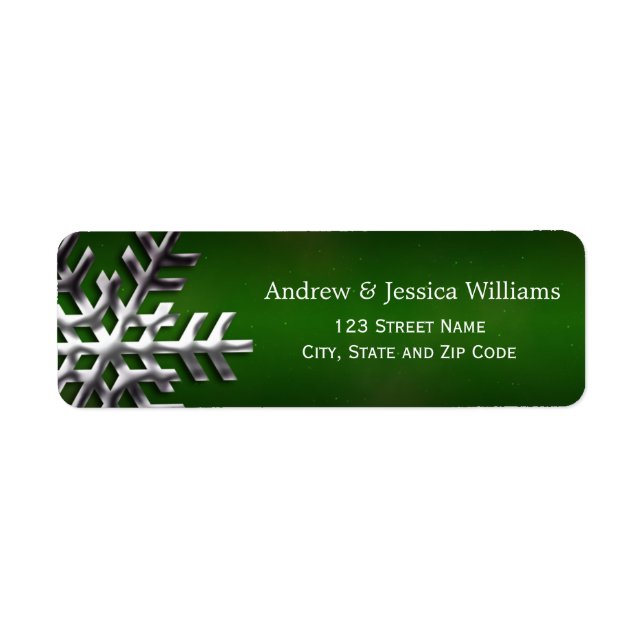 Green and Silver Snowflake Address Labels (Front)