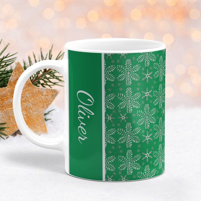 Green and Silver Snowflakes Christmas Mug (Creator Uploaded)