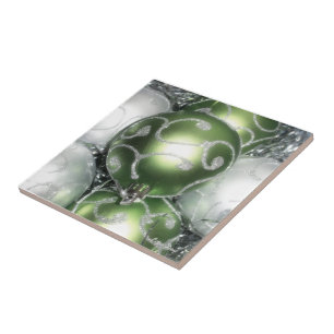 'Green and Silver Sparkle' Trivet/Tile Tile
