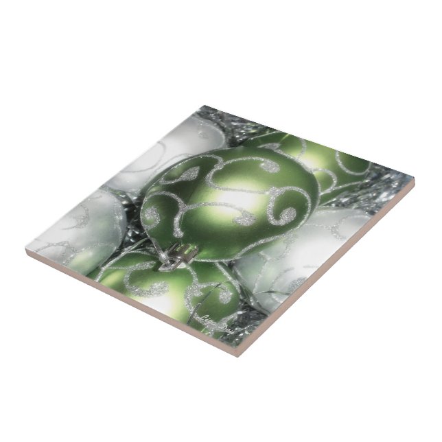 'Green and Silver Sparkle' Trivet/Tile Tile (Side)