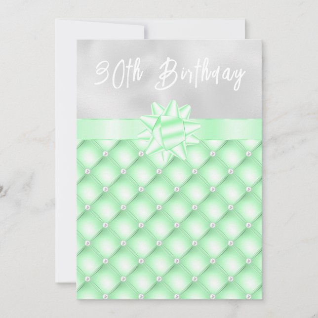 Green and Silver Tufted Pearls Birthday Party Invitation (Front)