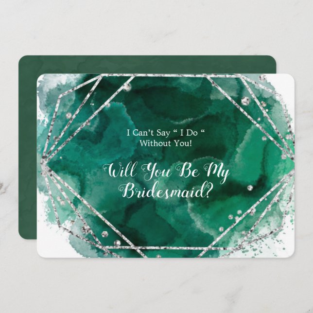 Green and Silver Will You Be My Bridesmaid Invitation (Front/Back)