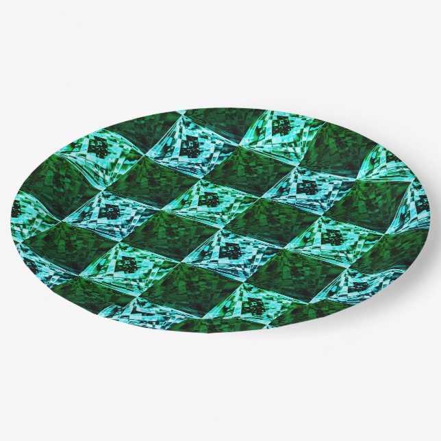 Green and sky blue chess or cyan, with rectangle paper plate (Angled)