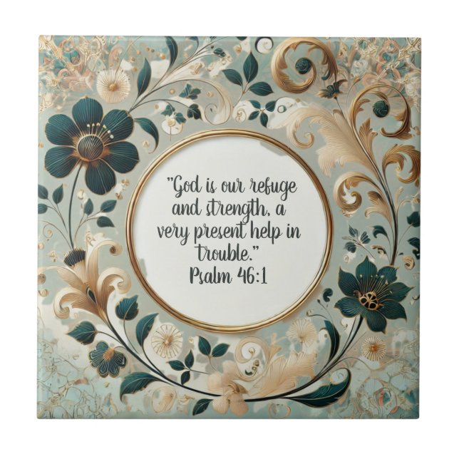 Green and Tan Frame Bible Verses  Ceramic Tile (Front)