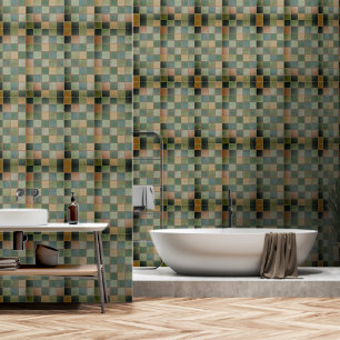 Green and Tan plain tile pattern Vinyl Wallpaper
