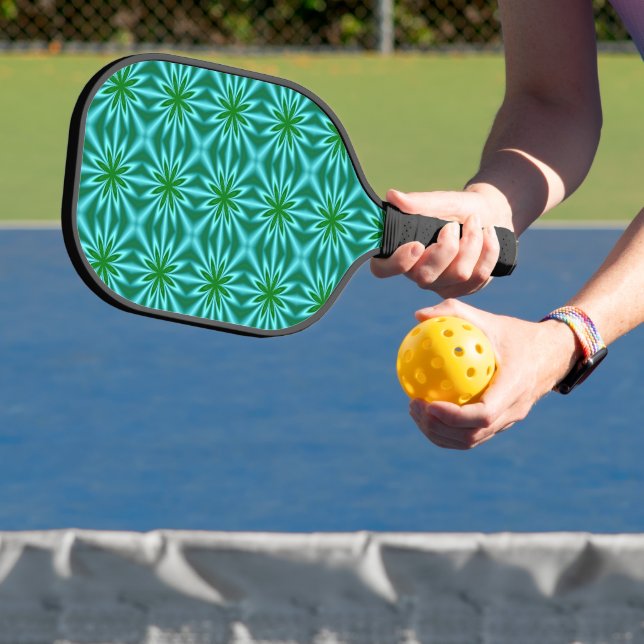 Green And Teal Abstract Floral Pattern Pickleball Paddle (Insitu)
