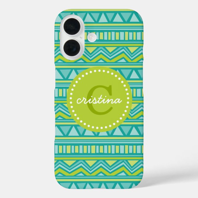 Green and Teal Aztec Chevron Custom Monogram Case-Mate iPhone Case (Back)