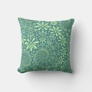 Green and Teal Blue Floral Pattern Cushion