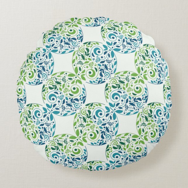Green And Teal Garden Design Round Pillow (Front)