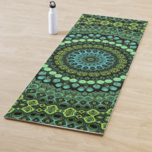 Green and Teal Kaleidoscope Mandala Pattern Yoga Mat