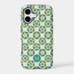 Green and Teal Modern Geometric Flower Pattern