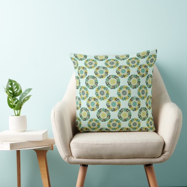 Green and Teal Modern Geometric Flower Pattern Cushion (Chair)