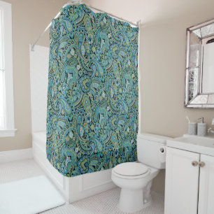 Green and Teal Paisley Shower Curtain