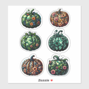 Green and Tiger Print Pumpkins with Flowers