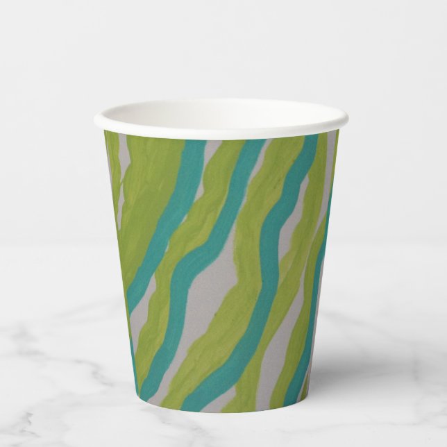 Green and Turquoise Striped Paper cup (Front)