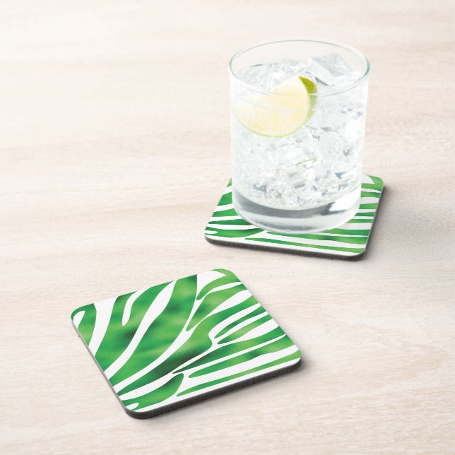 Green and White Abstract Stripes  Coaster (Right Side)
