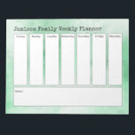Green and White Abstract Watercolor Weekly Planner Notepad<br><div class="desc">The phrase "Jamison Family Weekly Planner" appears at the top of this design; simply use the template fields to add your details as you see fit... change your name, or even the header message! The background has been covered in a subtle abstract watercolor wash in shades of green and white....</div>